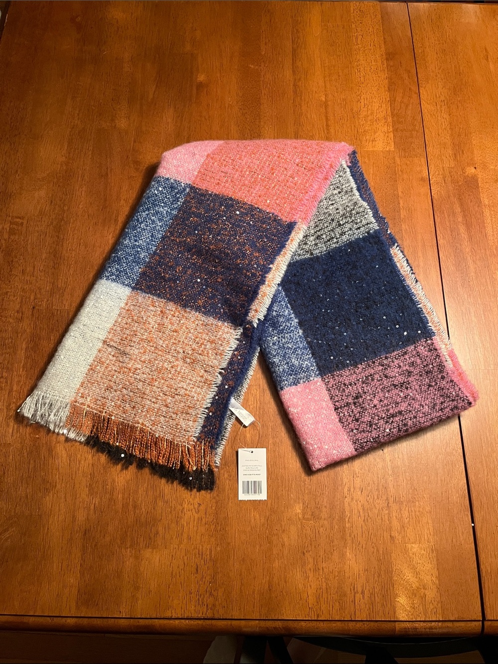 Cozy Colorblock Knit Scarf in Pink, Navy & Cream